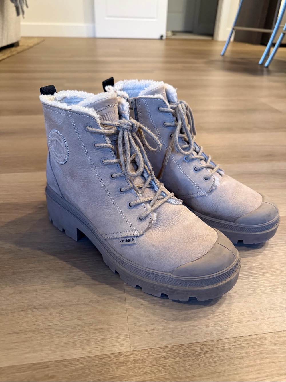 Palladium Women's Lace-Up Shearling Ankle Boots in Light Taupe